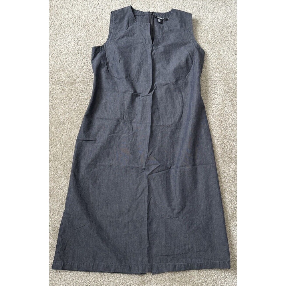 DKNY Donna Karan New York Shift Ramie Dress Grey Sleeveless Pockets Women 10